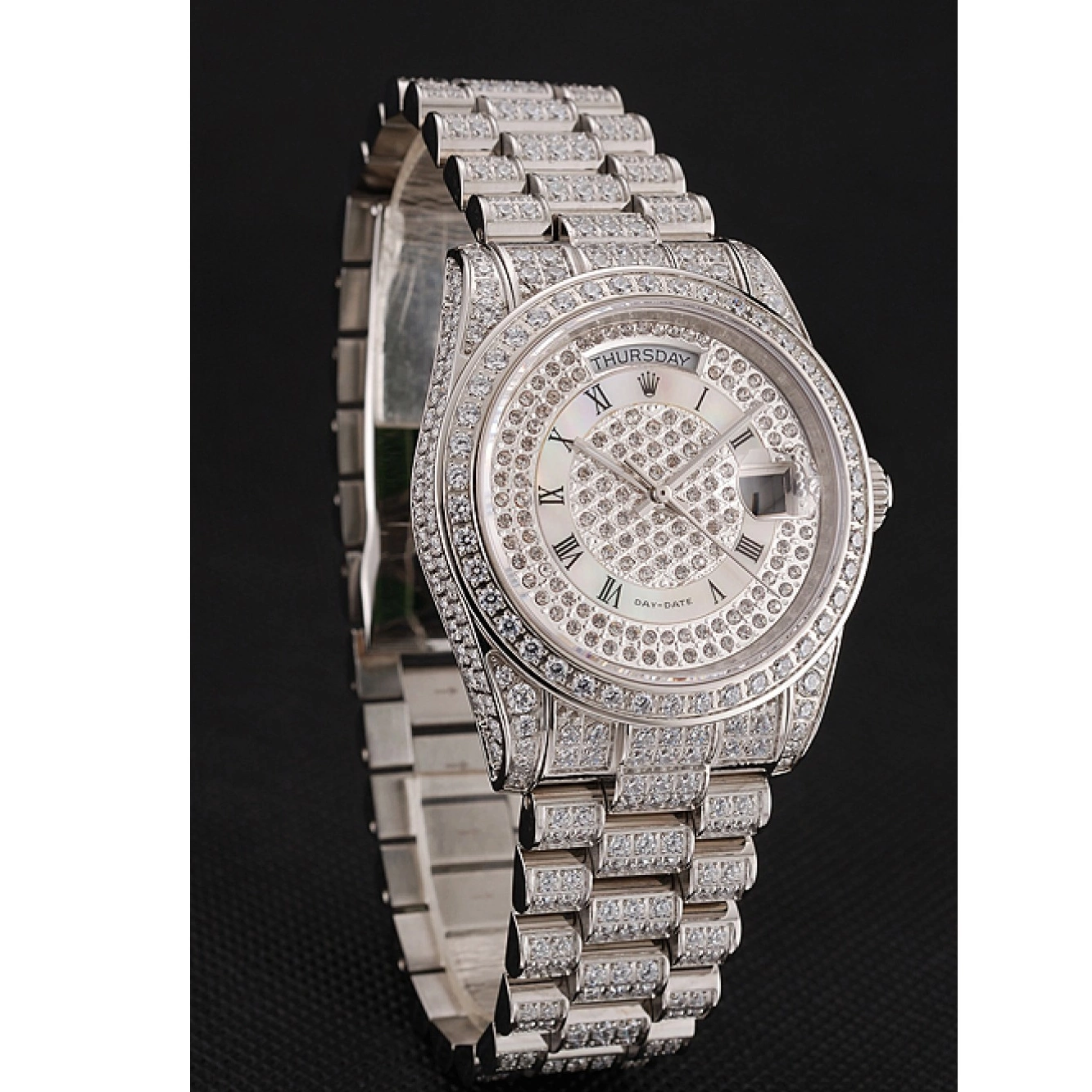 Rolex aaa copy Dial Diamond Pave Diamond Case 1453950 Day-Date Swiss Diamond Bracelet Rolex 0619